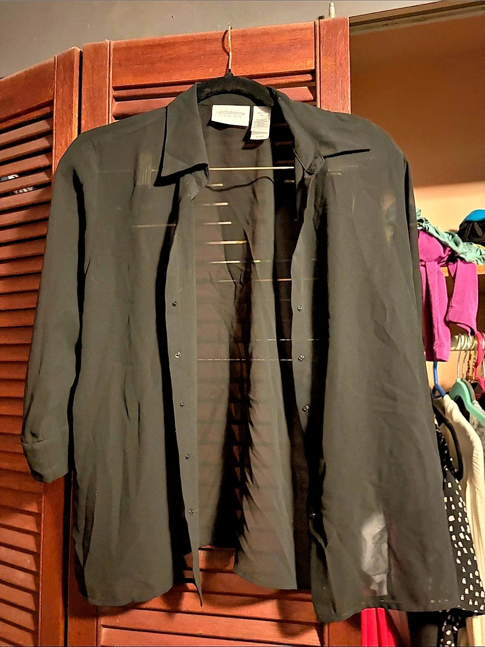 Liz Claiborne Black Petite Medium Trench Coat Like New